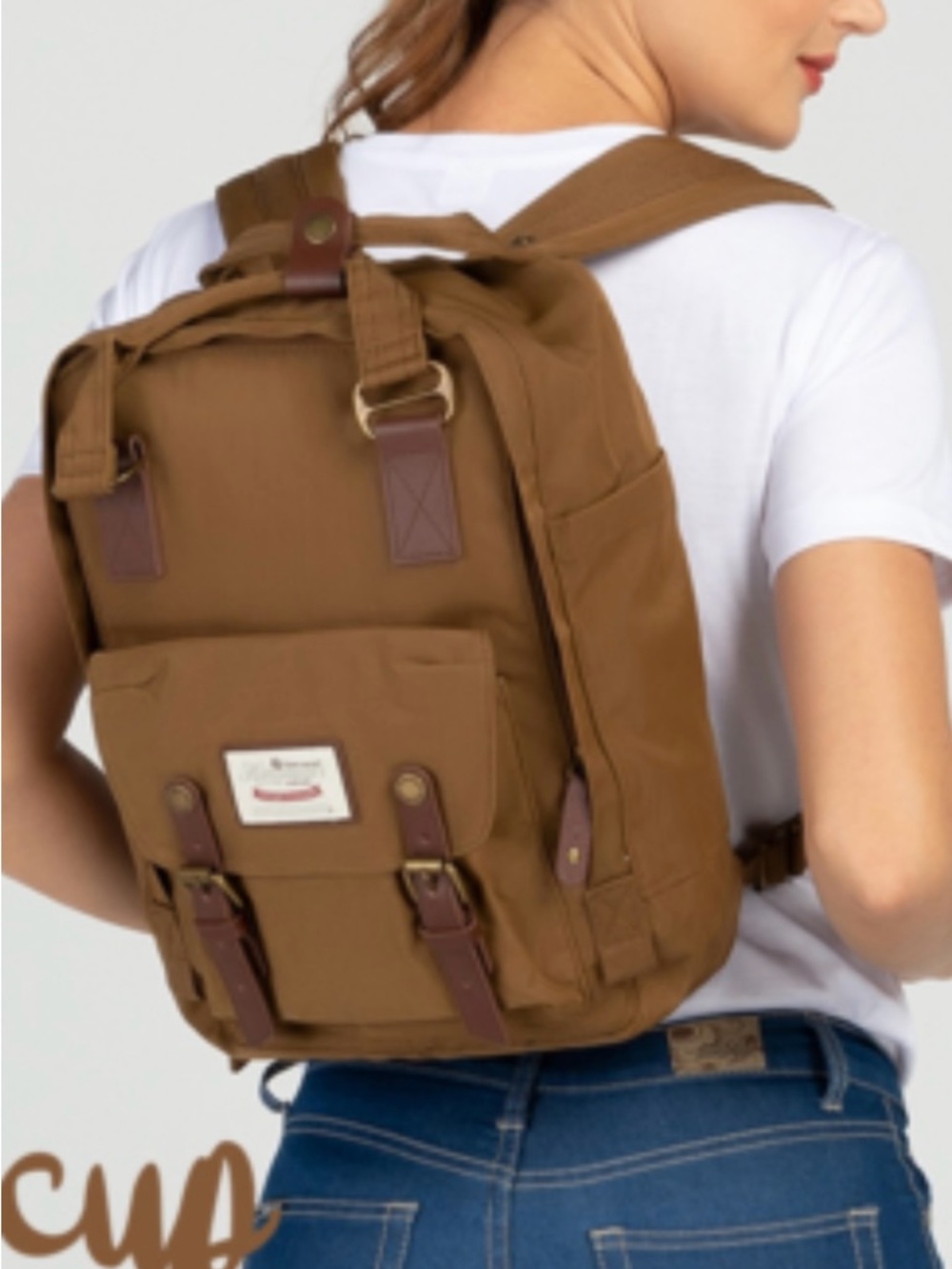 Outdoor Adventure Patch Detail Tote - Red & Brown Accent